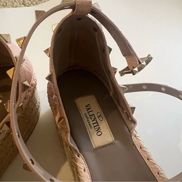 Valentino Pink Leather Rockstud Espadrille Platform Ankle Strap Sandals NWOT - Picture 5 of 9